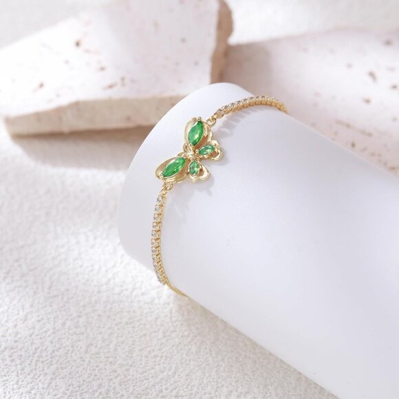 Women's Green Butterfly Dainty Trendy Adjustable Tennis Slide Bracelets Jewelry - Picture 4 of 6